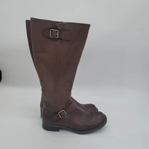 Sarah Jayne Canyon Brown Leather Round Toe Side Zip Knee High Boots Women’s 7.5M